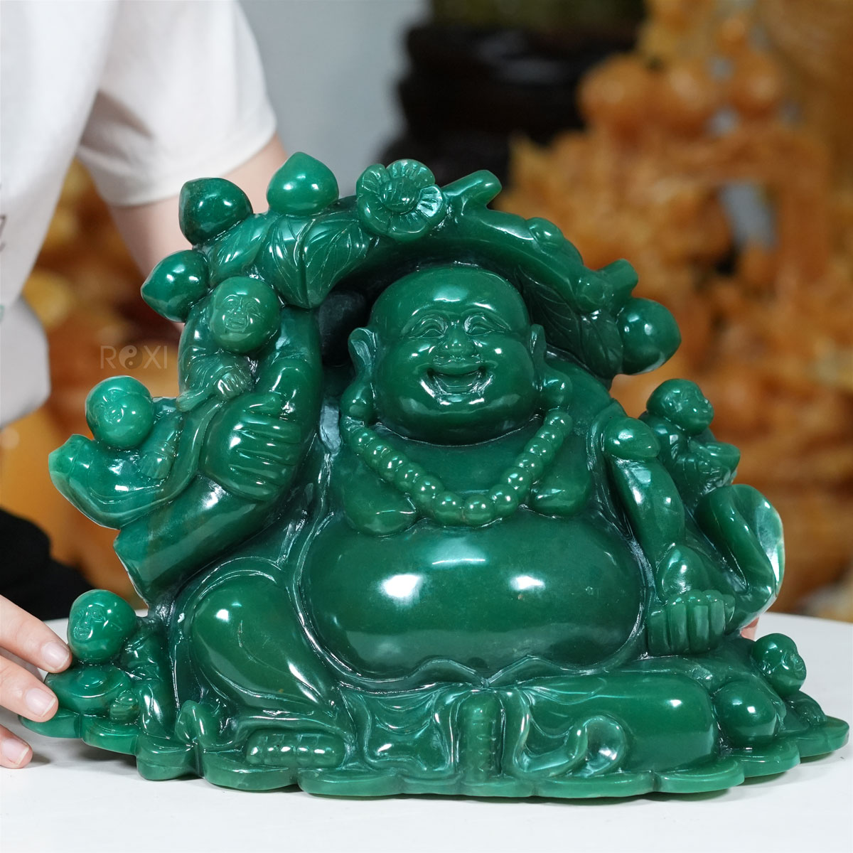 Tượng Di Lặc Ngũ Phúc Aventurin tự nhiên thạch anh xanh 9,87kg tại ROXI