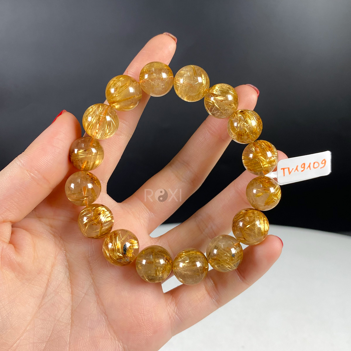 Vòng tay thạch anh tóc vàng tự nhiên với sợi tóc rutile vàng lấp lánh