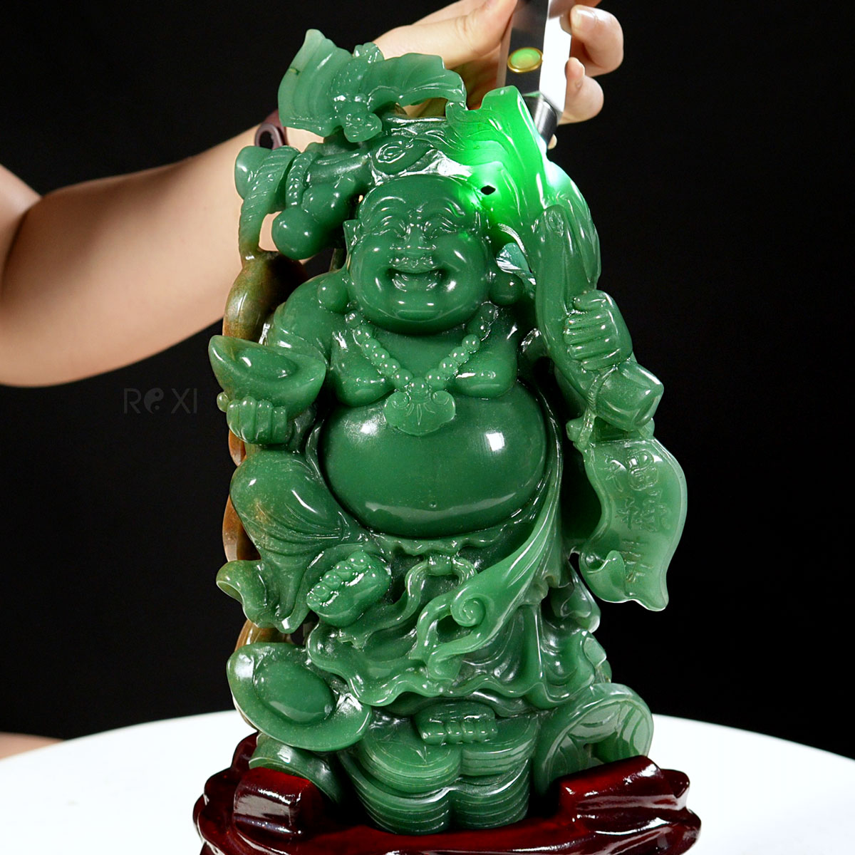 Tượng Di Lặc thạch anh xanh 36cm phần đá nguyên khối 5,15kg