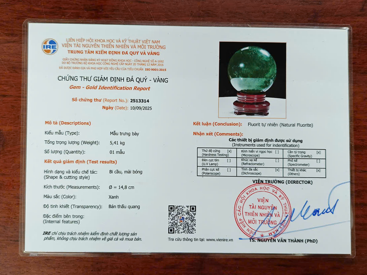QUẢ CẦU FLUORIT XANH NGỌC 5,41KG - 14,8CM QUẢ CẦU FLUORIT XANH NGỌC 5,41KG - 14,8CM