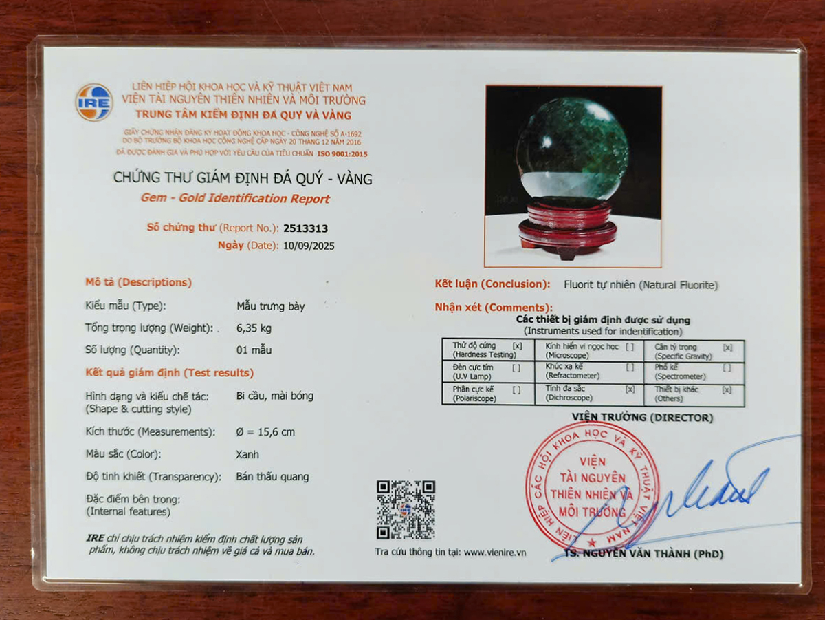 QUẢ CẦU FLUORIT XANH NGỌC 6,35KG - 15,6CM QUẢ CẦU FLUORIT XANH NGỌC 6,35KG - 15,6CM