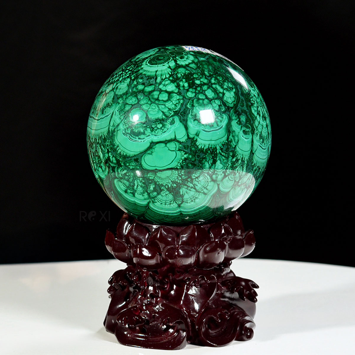 Quả cầu đá khổng tước Malachite 5,68kg vân xanh lục đồng tâm tự nhiên tại ROXI