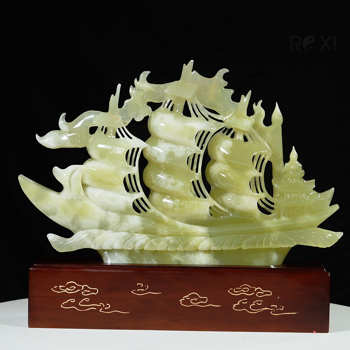 thuyền buồm ngọc onyx 40cm - Thuyền buồm phong thủy ngọc Onyx 40cm 1162