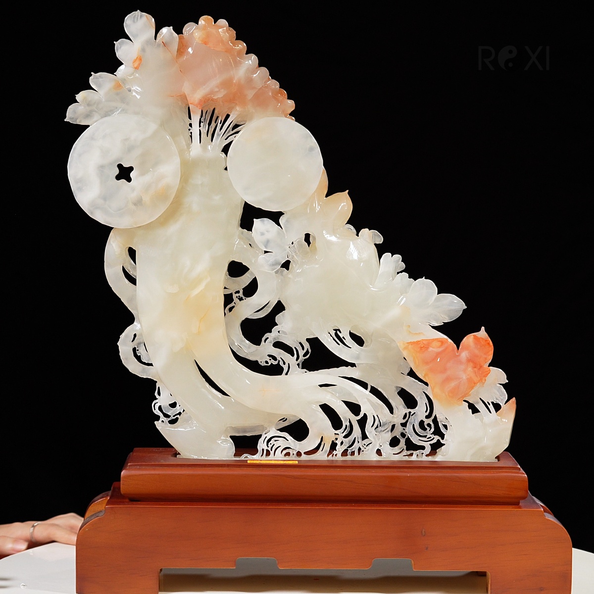tác phẩm nhân sâm ngọc onyx - Tác phẩm nhân sâm kim tiền tài lộc ngọc onyx
