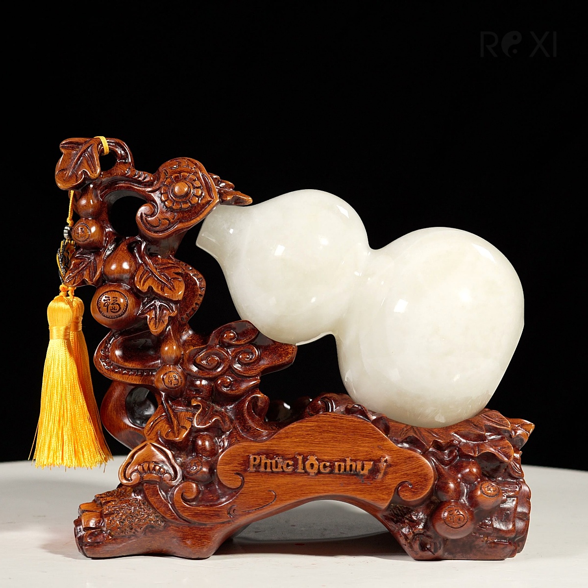 hồ lô ngọc onyx trắng - Quà tặng phong thủy - Hồ lô ngọc onyx trắng kèm đế