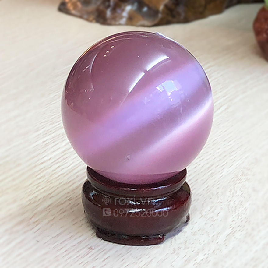 QUẢ CẦU PHONG THỦY MẮT MÈO HỒNG 300G - 6CM