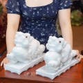 CẶP TỲ HƯU ĐÁ CẨM THẠCH TRẮNG 30CM (KÈM ĐẾ)