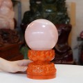 QUẢ CẦU THẠCH ANH HỒNG 1A 2,4KG - 12CM + ĐẾ GỖ HÌNH SEN