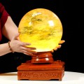 QUẢ CẦU OBSIDIAN VÀNG 15,6KG - 23,8CM + ĐẾ ĐÈN XOAY