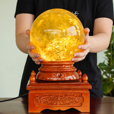 Quả cầu Thạch Anh vàng VIP 7A - 8,37kg - 18cm + đế đèn xoay