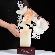 TÁC PHẨM ''BÌNH HOA PHÚ QUÝ TÀI LỘC'' NGỌC ONYX TRẮNG