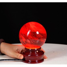 QUẢ CẦU ĐÁ OBSIDIAN ĐỎ 1,39KG - 10,2CM + ĐẾ ĐÈN