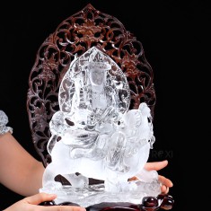 TƯỢNG VĂN THÙ BỒ TÁT THẠCH ANH TRẮNG VIP 4,88KG (NGUYÊN ĐÁ)