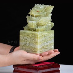 ẤN RỒNG NGỌC ONYX XANH 15CM (CHẠM NỔI TỨ DIỆN)