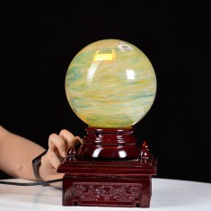 QUẢ CẦU OBSIDIAN VÀNG 4,1KG - 15,4CM + ĐẾ ĐÈN XOAY