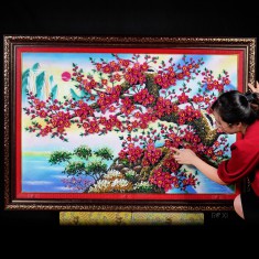 TRANH ĐÁ QUÝ 3D CÀNH ĐÀO TÀI LỘC (1M42 * 1M) - TDQHD142