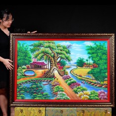 TRANH ĐÁ QUÝ PHONG CẢNH LÀNG QUÊ 1M42 *1M - TDQLQ02