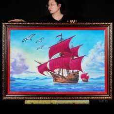 TRANH ĐÁ QUÝ THUẬN BUỒM - THUYỀN BUỒM PHONG THỦY (1M42*1M)