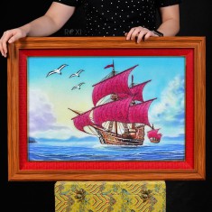 TRANH ĐÁ QUÝ THUẬN BUỒM - THUYỀN BUỒM PHONG THỦY (74*54CM)