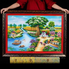 TRANH ĐÁ QUÝ PHONG CẢNH LÀNG QUÊ (106*76CM) LQ106M1
