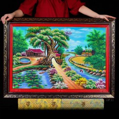 TRANH ĐÁ QUÝ PHONG CẢNH LÀNG QUÊ 106CM *76CM - LQ106M2
