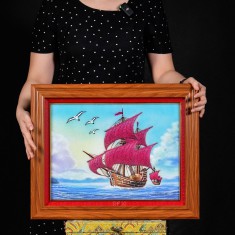 TRANH ĐÁ QUÝ THUẬN BUỒM - THUYỀN BUỒM PHONG THỦY (50*40CM)