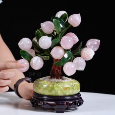 CÂY ĐÀO ĐÁ THẠCH ANH HỒNG 18 QUẢ (CHẬU TRÒN)