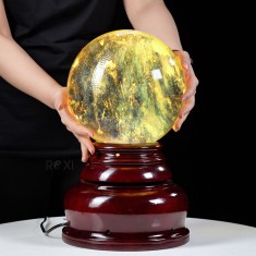 QUẢ CẦU OBSIDIAN VÀNG 11KG - 21CM + ĐẾ ĐÈN XOAY