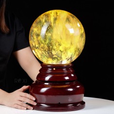 QUẢ CẦU OBSIDIAN VÀNG 13,04KG - 22,7CM + ĐẾ ĐÈN XOAY