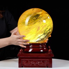 QUẢ CẦU OBSIDIAN VÀNG 14,52KG - 23,2CM + ĐẾ ĐÈN XOAY