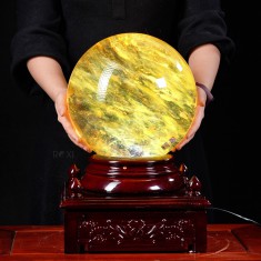 QUẢ CẦU OBSIDIAN VÀNG 20,46KG - 26CM + ĐẾ ĐÈN XOAY