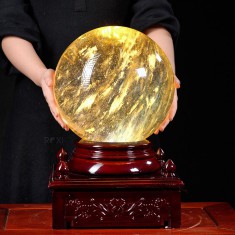 QUẢ CẦU OBSIDIAN VÀNG 22,65KG - 27,3CM + ĐẾ ĐÈN XOAY