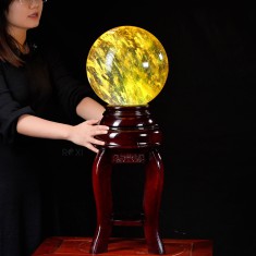 QUẢ CẦU OBSIDIAN VÀNG 25KG - 28CM + ĐÔN XOAY CÓ ĐÈN
