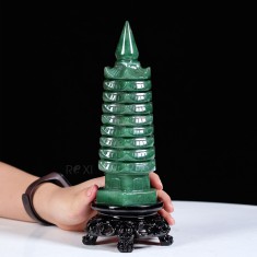 THÁP VĂN XƯƠNG THẠCH ANH XANH 0,85KG - 19CM + ĐẾ ĐEN