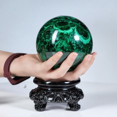 QUẢ CẦU ĐÁ LÔNG CÔNG MALACHITE 2,4KG - 10,6CM + ĐẾ ĐEN