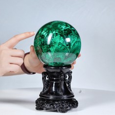 QUẢ CẦU ĐÁ LÔNG CÔNG MALACHITE 3,21KG - 11,8CM + ĐẾ ĐEN