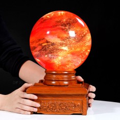 QUẢ CẦU ĐÁ OBSIDIAN ĐỎ 10,3KG - 21CM + ĐẾ ĐÈN XOAY