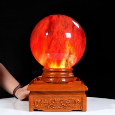 QUẢ CẦU ĐÁ OBSIDIAN ĐỎ 8,2KG - 19,2CM + ĐẾ ĐÈN XOAY