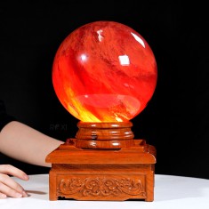 QUẢ CẦU ĐÁ OBSIDIAN ĐỎ 9,1KG - 19,8CM + ĐẾ ĐÈN XOAY