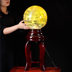 QUẢ CẦU OBSIDIAN VÀNG 27,75KG - 29CM + ĐÔN XOAY CÓ ĐÈN