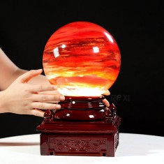 QUẢ CẦU ĐÁ OBSIDIAN ĐỎ 7,83KG - 19CM + ĐẾ ĐÈN XOAY