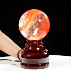 QUẢ CẦU ĐÁ OBSIDIAN ĐỎ 2,93KG - 13,8CM + ĐẾ ĐÈN XOAY