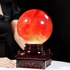 QUẢ CẦU ĐÁ OBSIDIAN ĐỎ 11,7KG - 21,6CM + ĐẾ ĐÈN XOAY (CD270112 )
