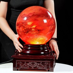 QUẢ CẦU ĐÁ OBSIDIAN ĐỎ 25,1KG - 27,8CM + ĐẾ XOAY CÓ ĐÈN (CD260)