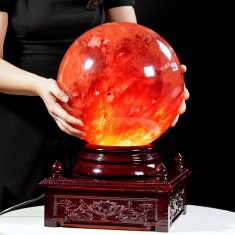 QUẢ CẦU ĐÁ OBSIDIAN ĐỎ 27,8KG - 28,6CM + ĐẾ XOAY CÓ ĐÈN (CD270125)
