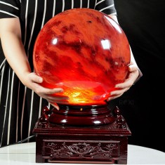 QUẢ CẦU ĐÁ OBSIDIAN ĐỎ 33,3KG - 30,6CM + ĐẾ XOAY CÓ ĐÈN