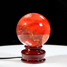 QUẢ CẦU ĐÁ OBSIDIAN ĐỎ 1,59KG  - 11,4CM + ĐẾ ĐÈN