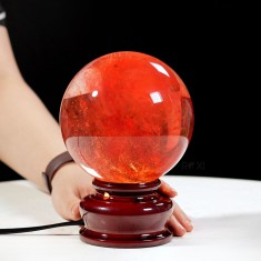 QUẢ CẦU ĐÁ OBSIDIAN ĐỎ 1,71KG  - 11,5CM + ĐẾ ĐÈN
