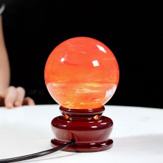 QUẢ CẦU ĐÁ OBSIDIAN ĐỎ 1KG  - 9CM + ĐẾ ĐÈN