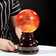 QUẢ CẦU ĐÁ OBSIDIAN ĐỎ 3KG - 14CM + ĐẾ ĐÈN XOAY